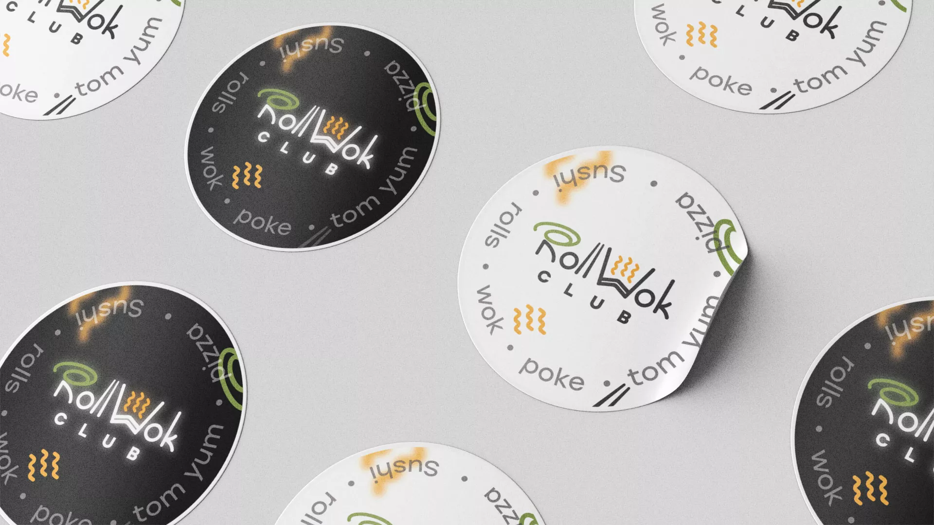 Разработка наклеек для суши-бара «Roll Wok Club» в Зверево