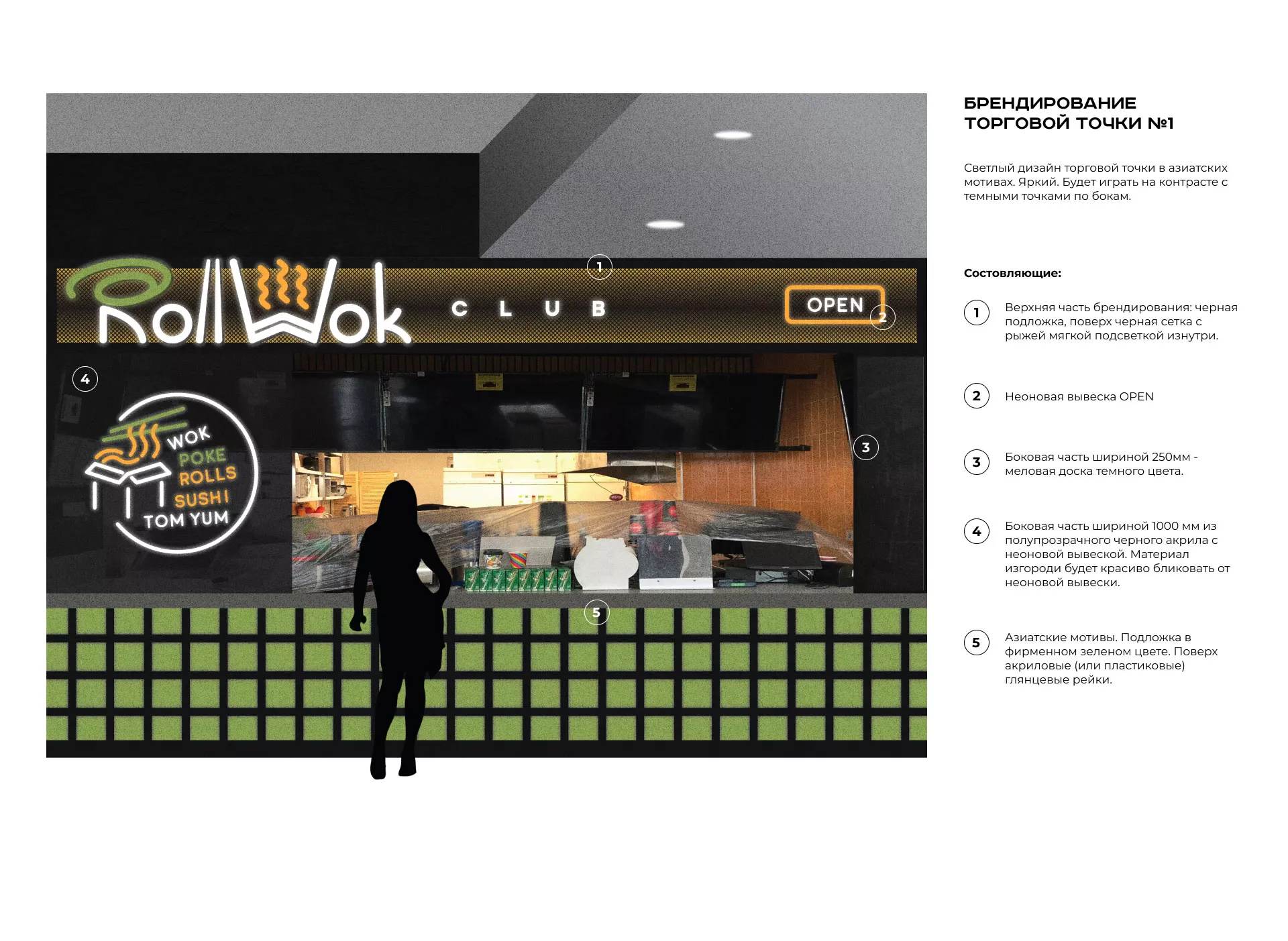 Брендирование торговых точек суши-бара «Roll Wok Club» в Зверево